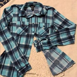 Women’s blue and cream lace back flannel